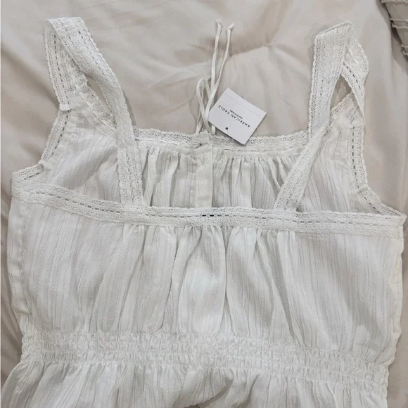 American Eagle Outfitters White Smocked Tie Front Tank Top - Picture 4 of 4